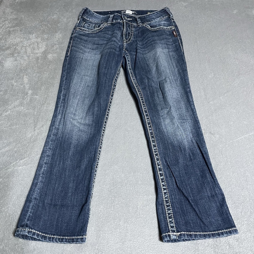 Silver Jeans Womens 28 Blue Suki‎ Capri Embroidered Pockets Faded Cropped